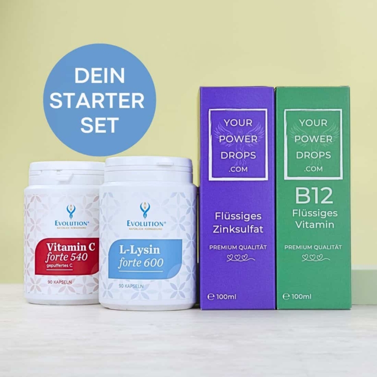 Starterset – Premium Qualität Flüssiges Zink + Vitamin B 12, Vitamin C forte 540, L – Lysin forte 600