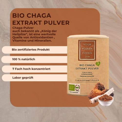 Chaga Extrakt Pulver Bio, 7 – Fach hoch konzentriert, 100g