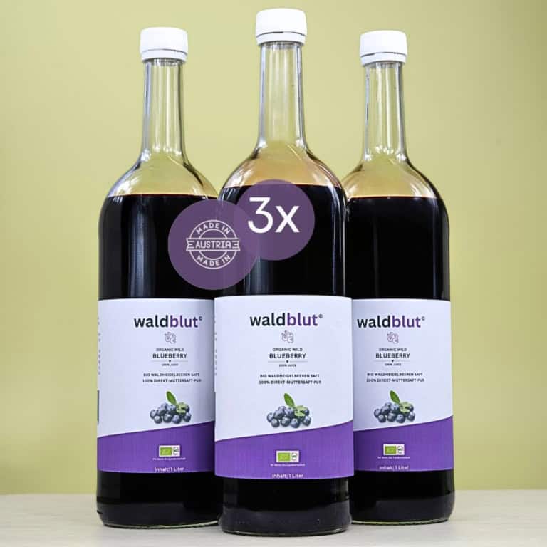 Bio Wild Wald Heidelbeeren Muttersaft, Premium Qualität, konform, 3 x 1000 ml