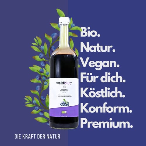 Bio Wild Wald Heidelbeeren Muttersaft, Premium Qualität, konform, 3 x 1000 ml