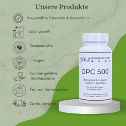 OPC Traubenkernextrakt - 60 Kapseln - 500mg OPC, NUR eine Kapsel täglich - Laborgeprüftes OPC aus französischen Weintrauben - OPC - Vegan