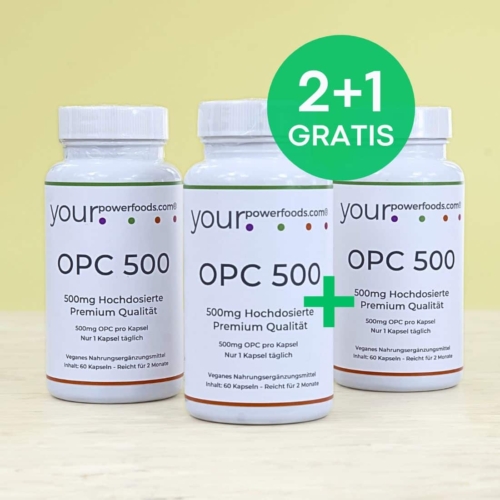 OPC Hochdosiert 500mg, Weintrauben Kernextrakt, 2+1 Gratis