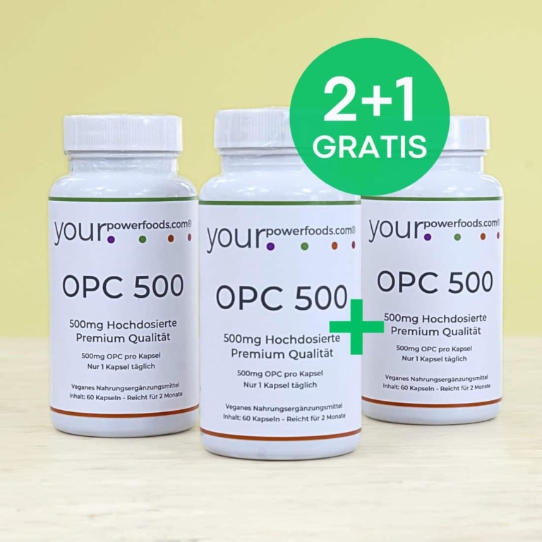 OPC Hochdosiert 500mg, Weintrauben Kernextrakt, 2+1 Gratis